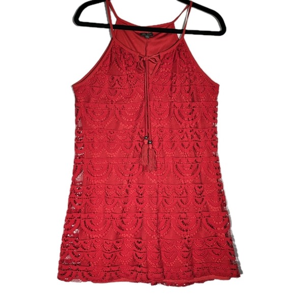 Small Lily Rose Red Lace Dress Mini Spaghetti Strap Lace Overlay Fringe Tassles - Picture 2 of 8